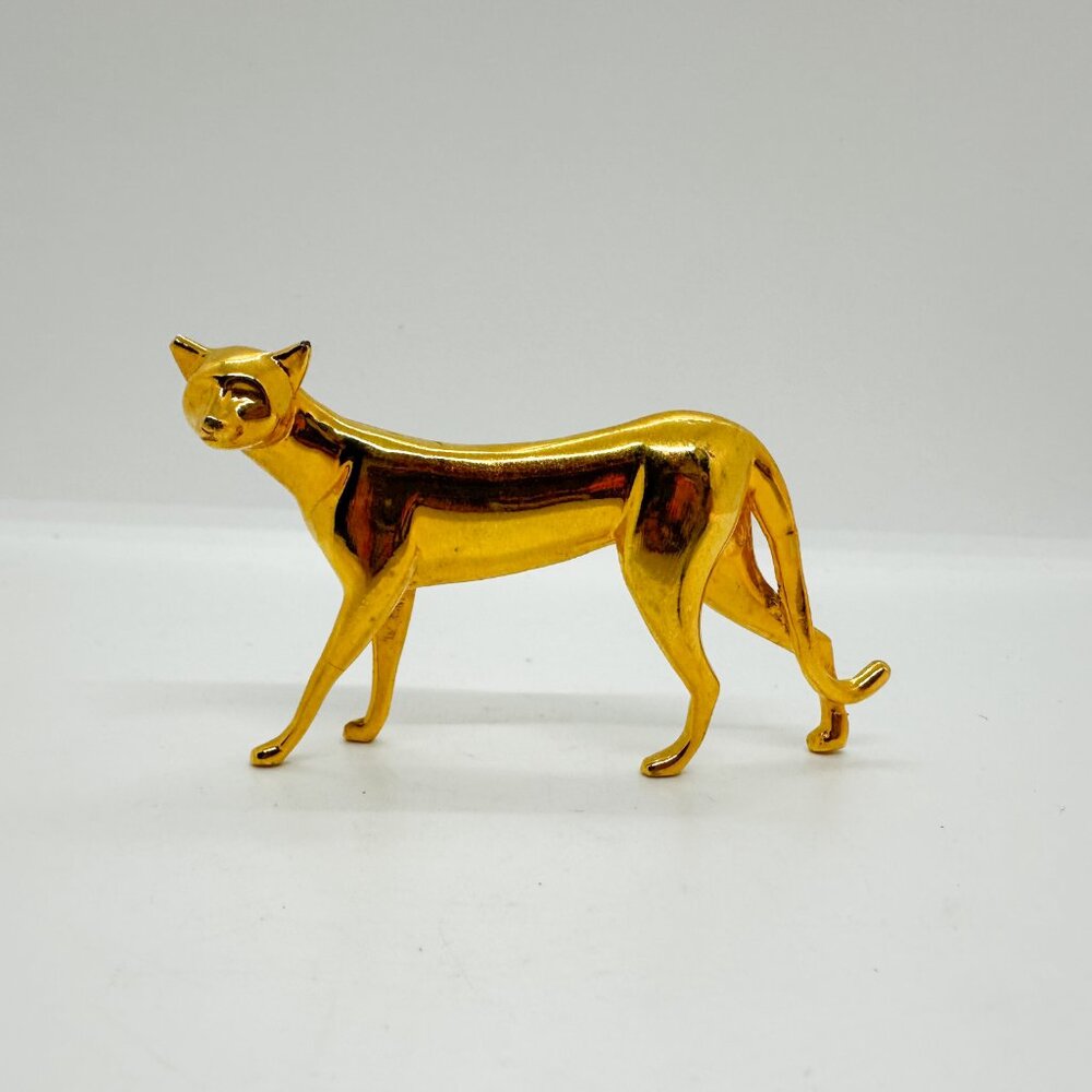 Franklin Mint Metal Cat Wild Leopard Cheetah 80's Brass Gold Art Deco